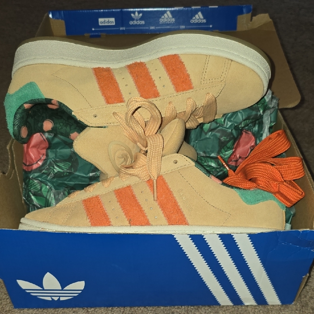 adidas Suede Low-Top Sneakers in Peach with Orange Stripes